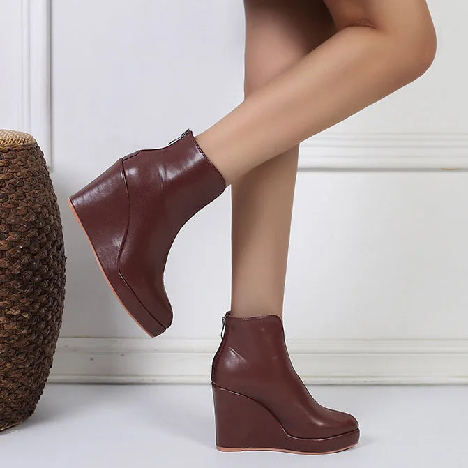 YUE | Casual Leren Enkel Laarsjes Voor Dames Met Sleehak Design - Luxe, Casual & Comfortabel