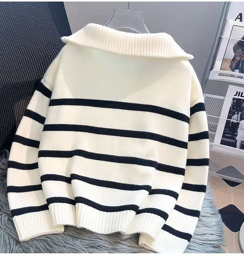MAE | Gestreepte Half-Zip Trui Voor Dames – Warm, Stijlvol & Ideaal Voor Frisse Dagen