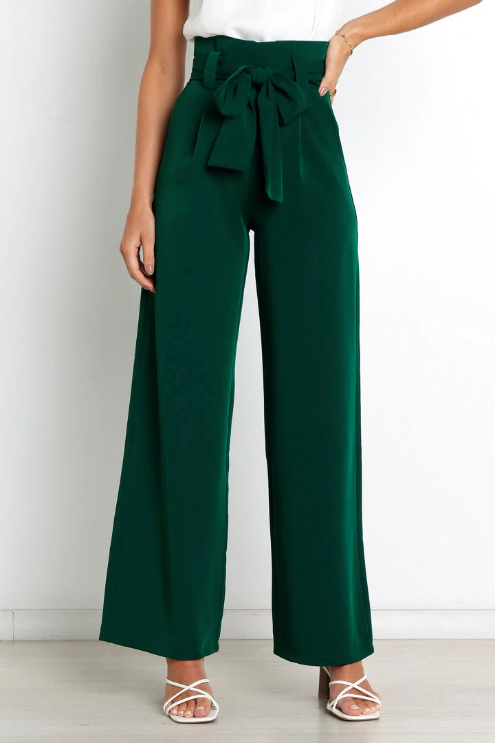 ELAYNAH | Wijde Panthalon Voor Dames Met Hoge Taille & Strik Design