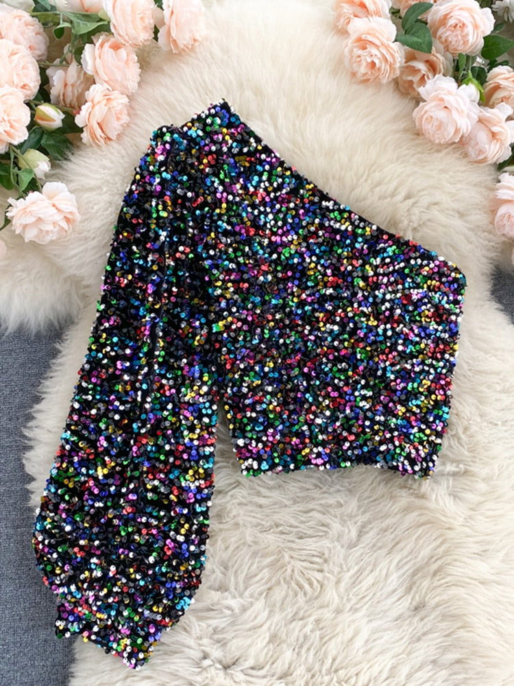 FLEUR | One Shoulder Glitter Top Voor Dames – Elegant, Opvallend, Comfortabel