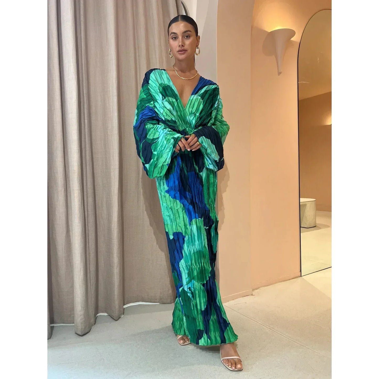 ZEGNA | Geplooide Maxi Jurk Met Abstracte Print - Luchtig & Zomers