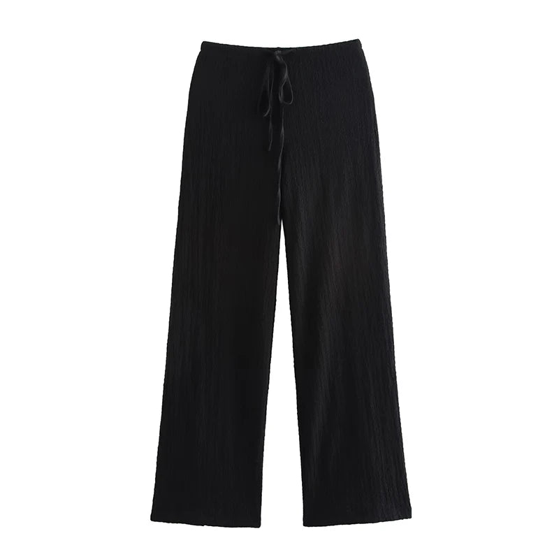 ZOMERSET | Luchtige dames set met knopen & strikkoord – verkrijgbaar in zwart en bruin