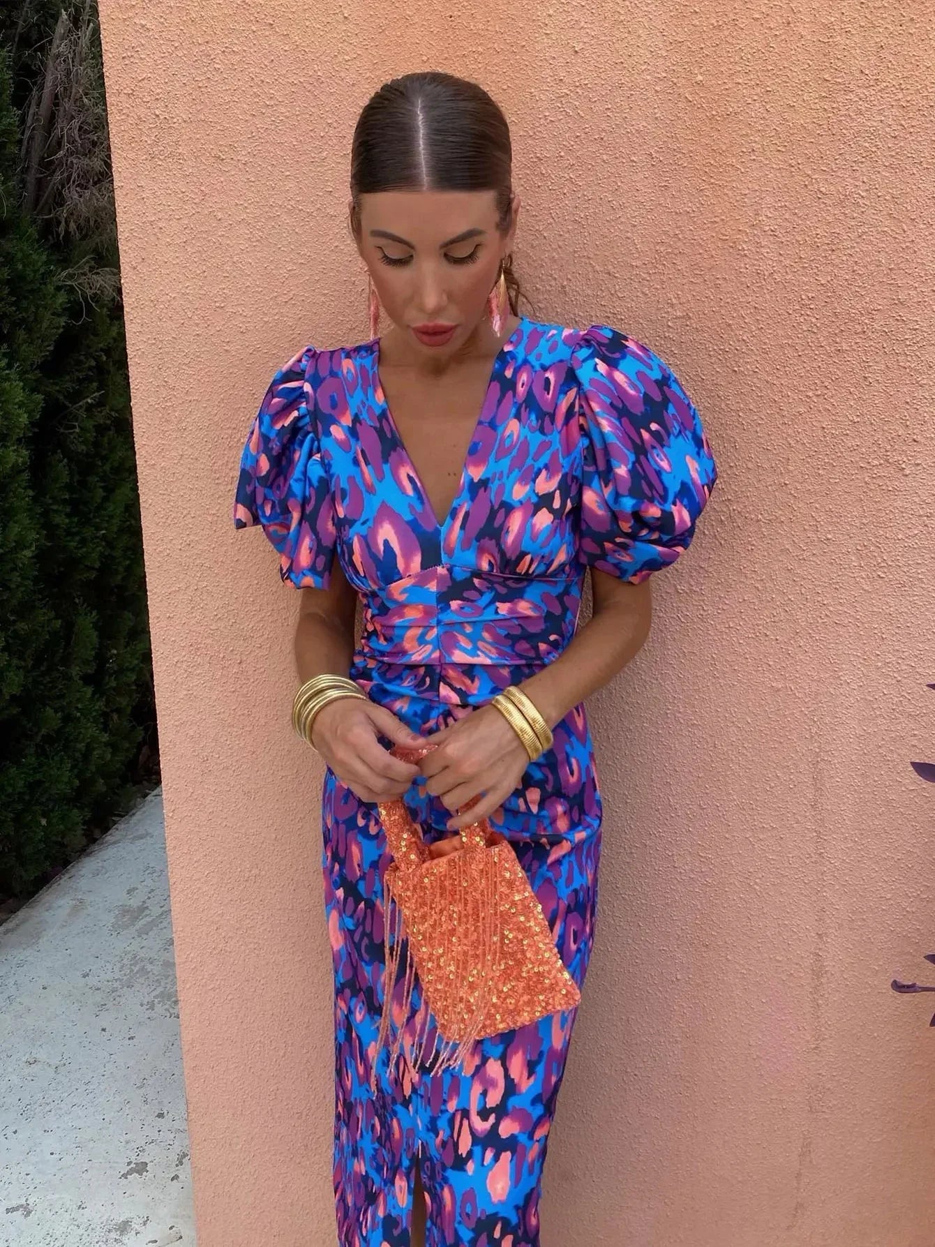 SELINA | Zomerse Maxi Jurk Voor Dames Met Plof Mouwen & Krachtige Kleur