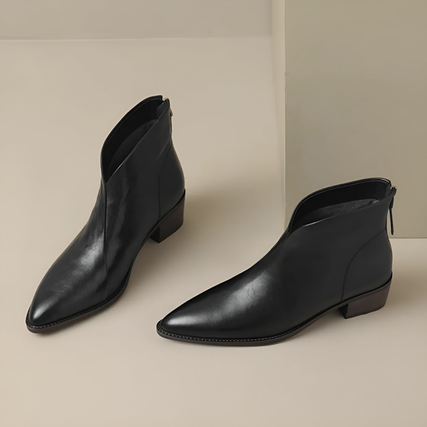 Dames Enkellaarsjes van Leer Met Rits & Blokhak – Elegant, Comfortabel & Stabiel