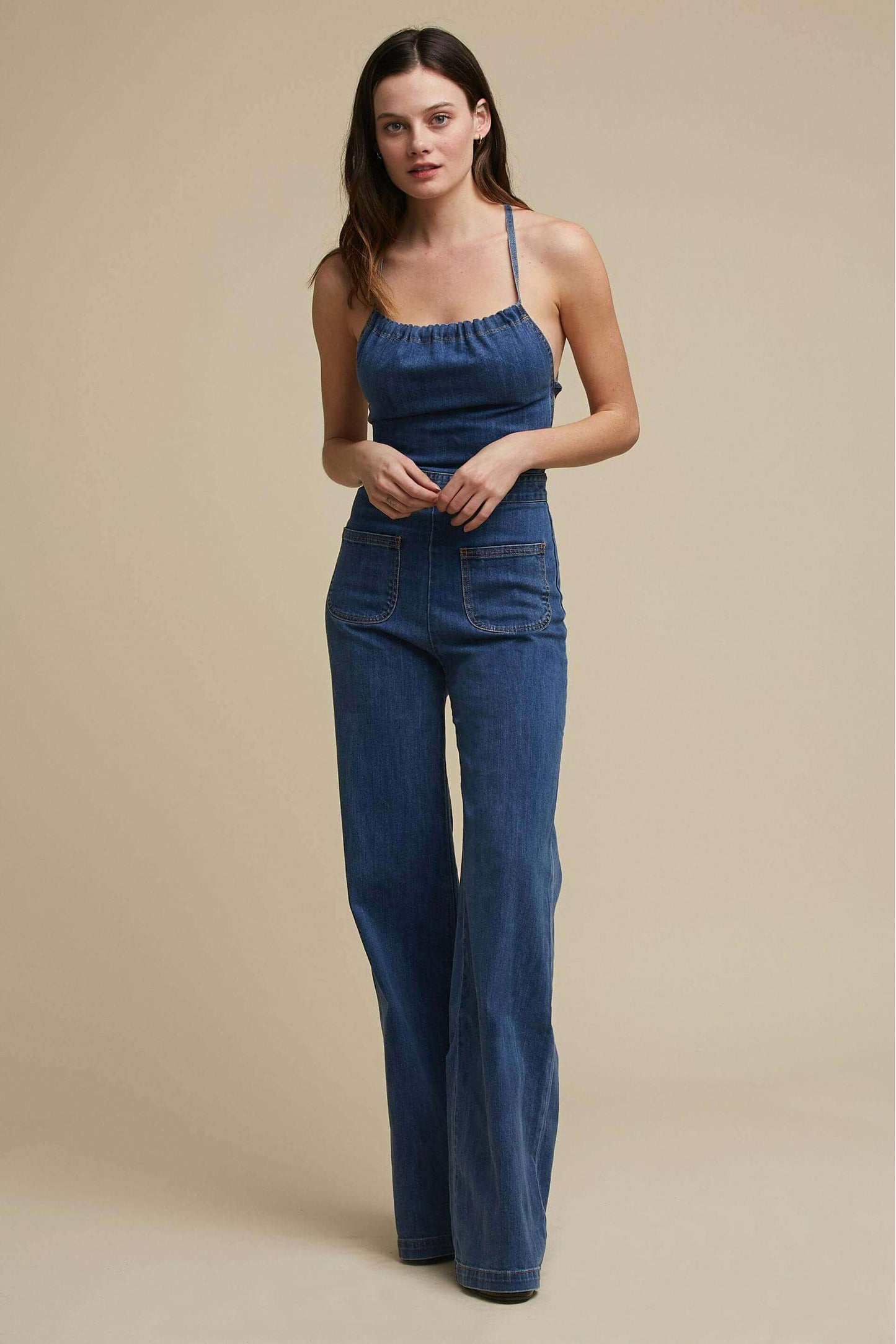 TAYLOR | Elegante Dames Denim Jumpsuit met Flared Pijpen & Open Rug