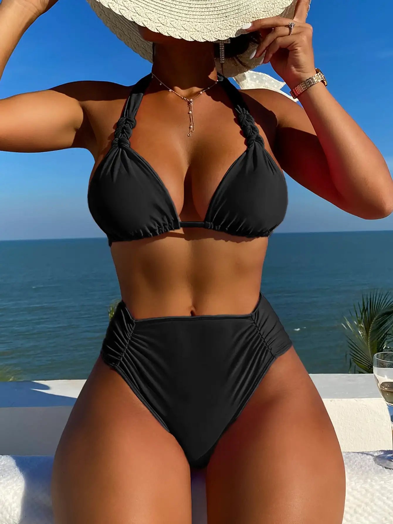 NAHLA | Geplooide Bikiniset met Hoog Taille Broekje voor Dames - Flatterend