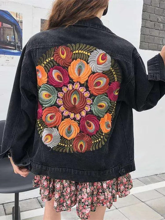 LAYALI | Boho Denim Jasje Voor dames - Boduurwerk op de Rug