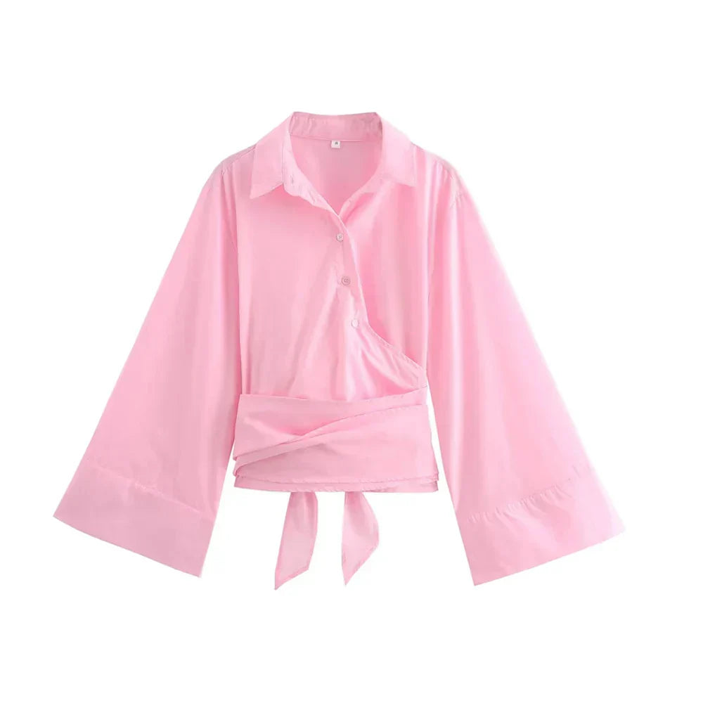 ÉLOÏSE | Elegante Blouse met Wikkelmodel – Statement Mouwen & Verfijnde Uitstraling
