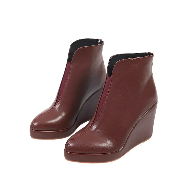 YUE | Casual Leren Enkel Laarsjes Voor Dames Met Sleehak Design - Luxe, Casual & Comfortabel