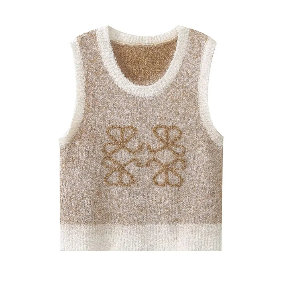 DANICA | Vintage Gebreide Dames Top met Jacquardpatroon – Mouwloos, Slim Fit & Perfect voor de Zomer
