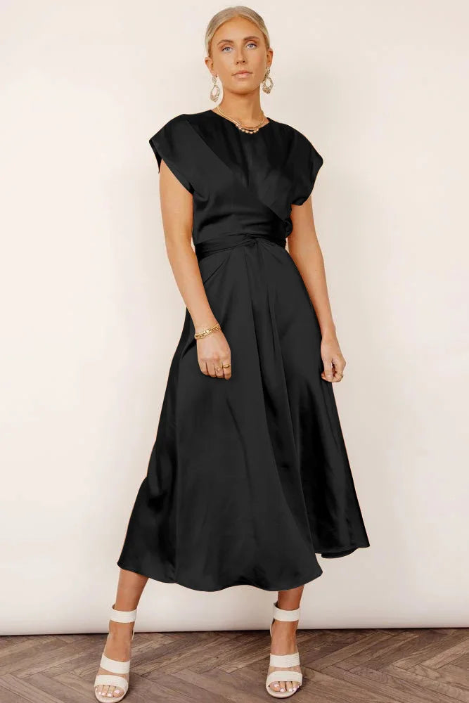 EVANGELINE | Elegante Satijnen Zijden Midi Jurk Voor Bruiloft Of Feest – Luxe, Vrouwelijk & Onweerstaanbaar Chic