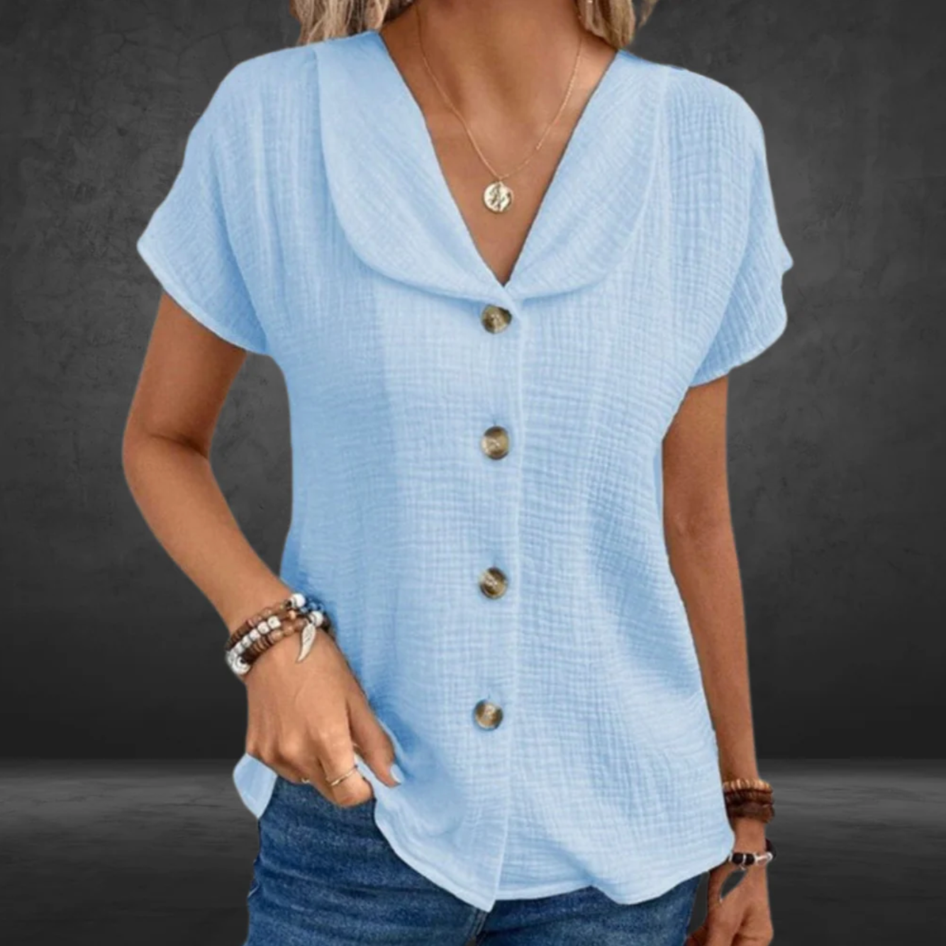 ISELLE | Dames Zomerblouse met korte mouwen en Knopen - Elegant & Stijlvol