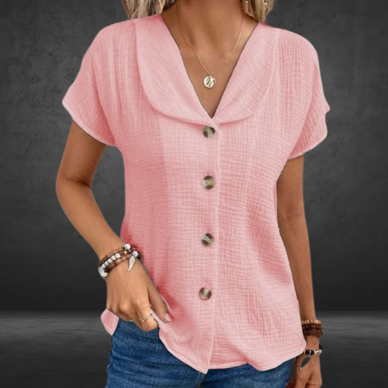 ISELLE | Dames Zomerblouse met korte mouwen en Knopen - Elegant & Stijlvol