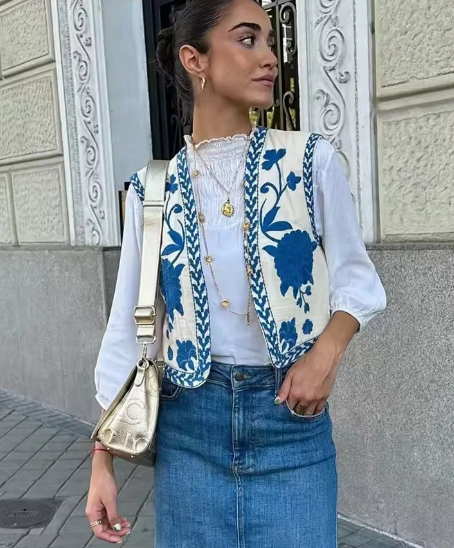 JINA | Zomerse Gilet Met Geborduurd Design - Modieus & Casual