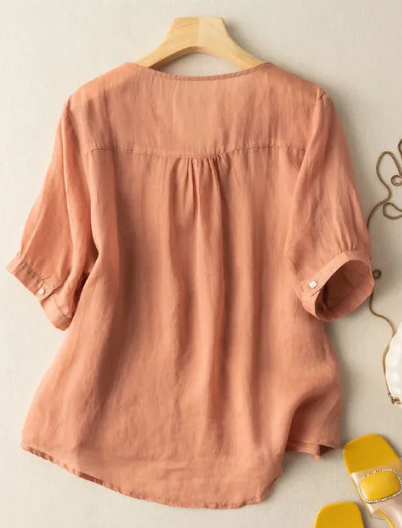 NATALIA | Geborduurde Linnen Dames Blouse met V-Hals – Luchtig, Boho & Elegant