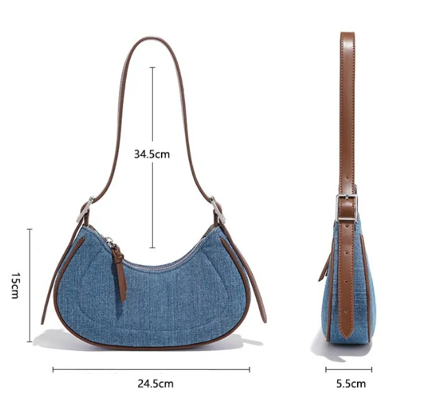 ÉLODIE | Denim Damesschoudertas met Halvemaanvorm – Stoer, Stijlvol & Praktisch