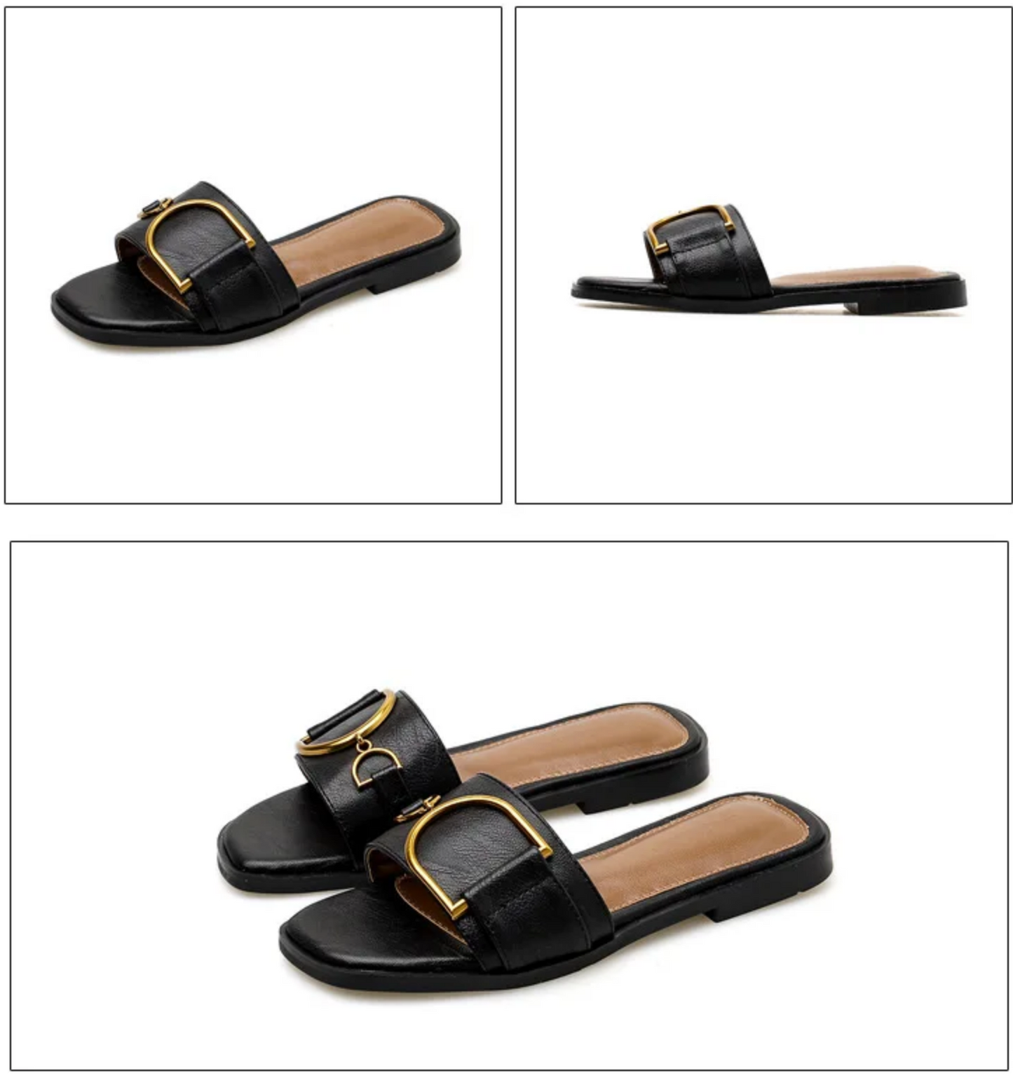 YUNA | Minimalistische Lederen Dames Slippers met Goudaccent - Luxe, Elegant & Comfortabel