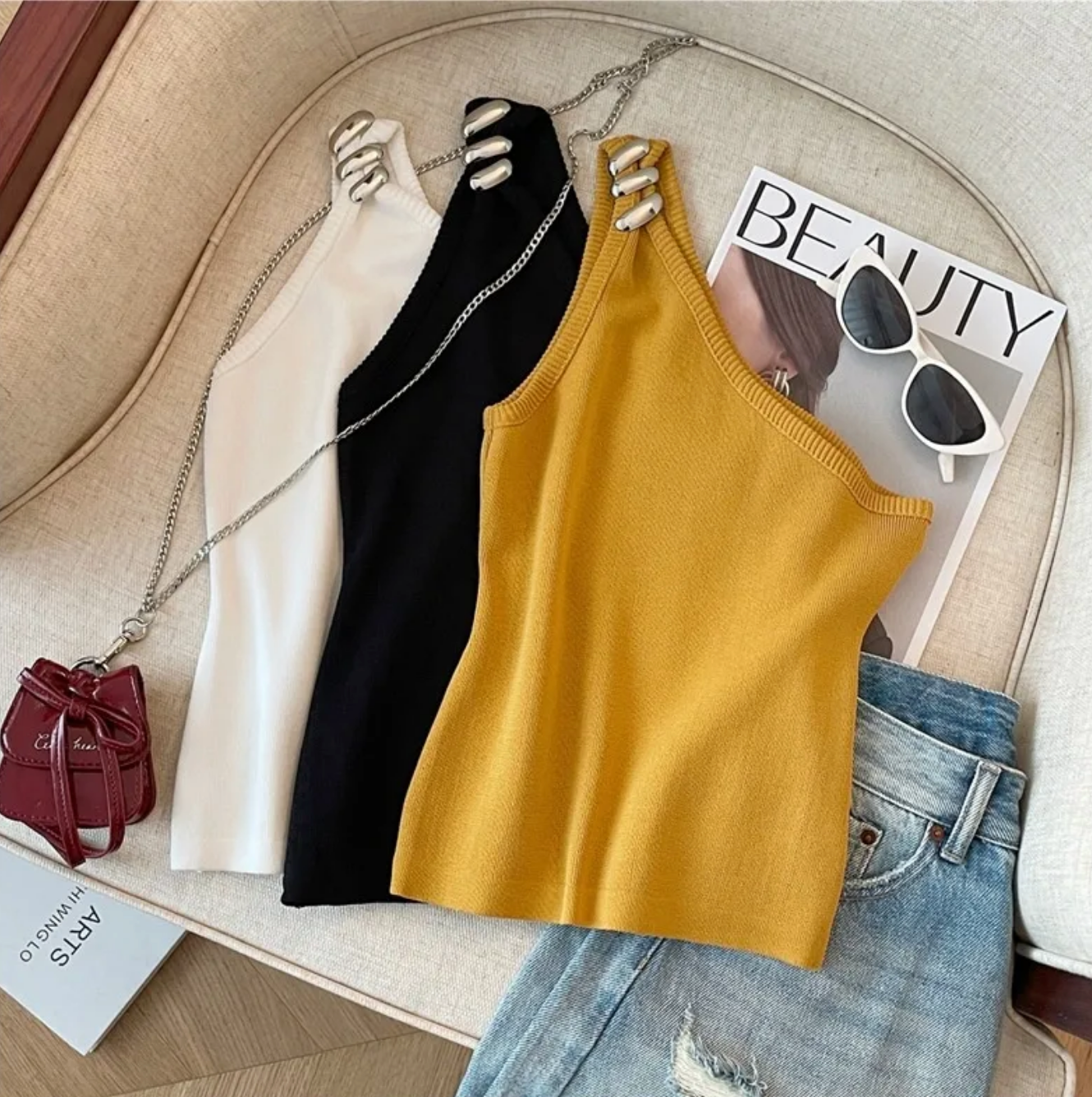MILOU | Asymmetrische Top Met Wokkel-Detail – Modern, Elegant & Perfect Voor Elke Dag
