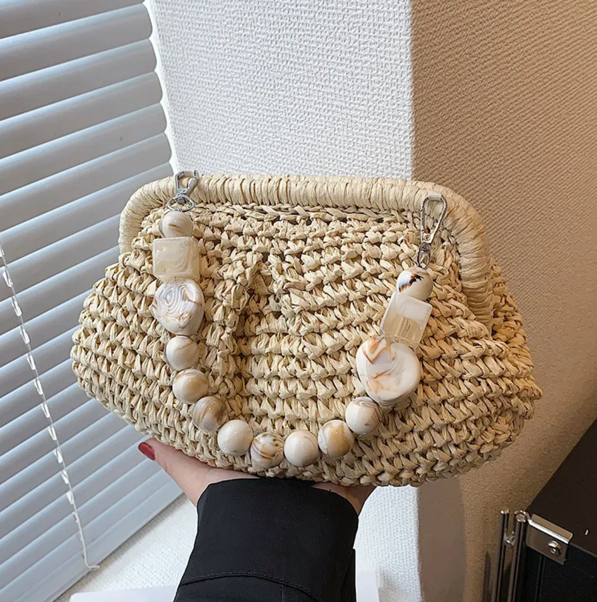 AVA | Gehaakte Dames Handtas Met Kralenhengsel – Licht, Boho & Perfect Voor Zomerse Looks