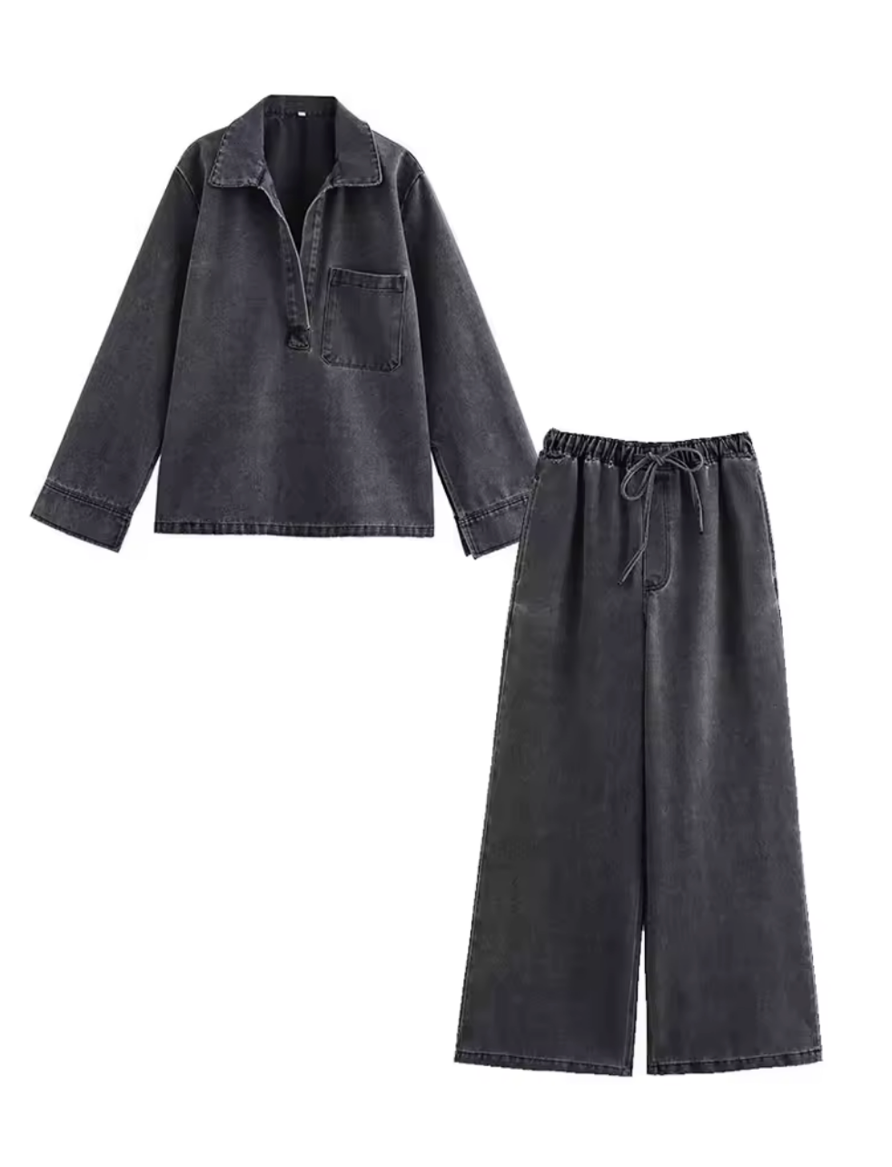 NOOR | Tweedelige Dames Set In Washed Denim Look – Relaxed, Stoer & Comfortabel Voor Elke Dag