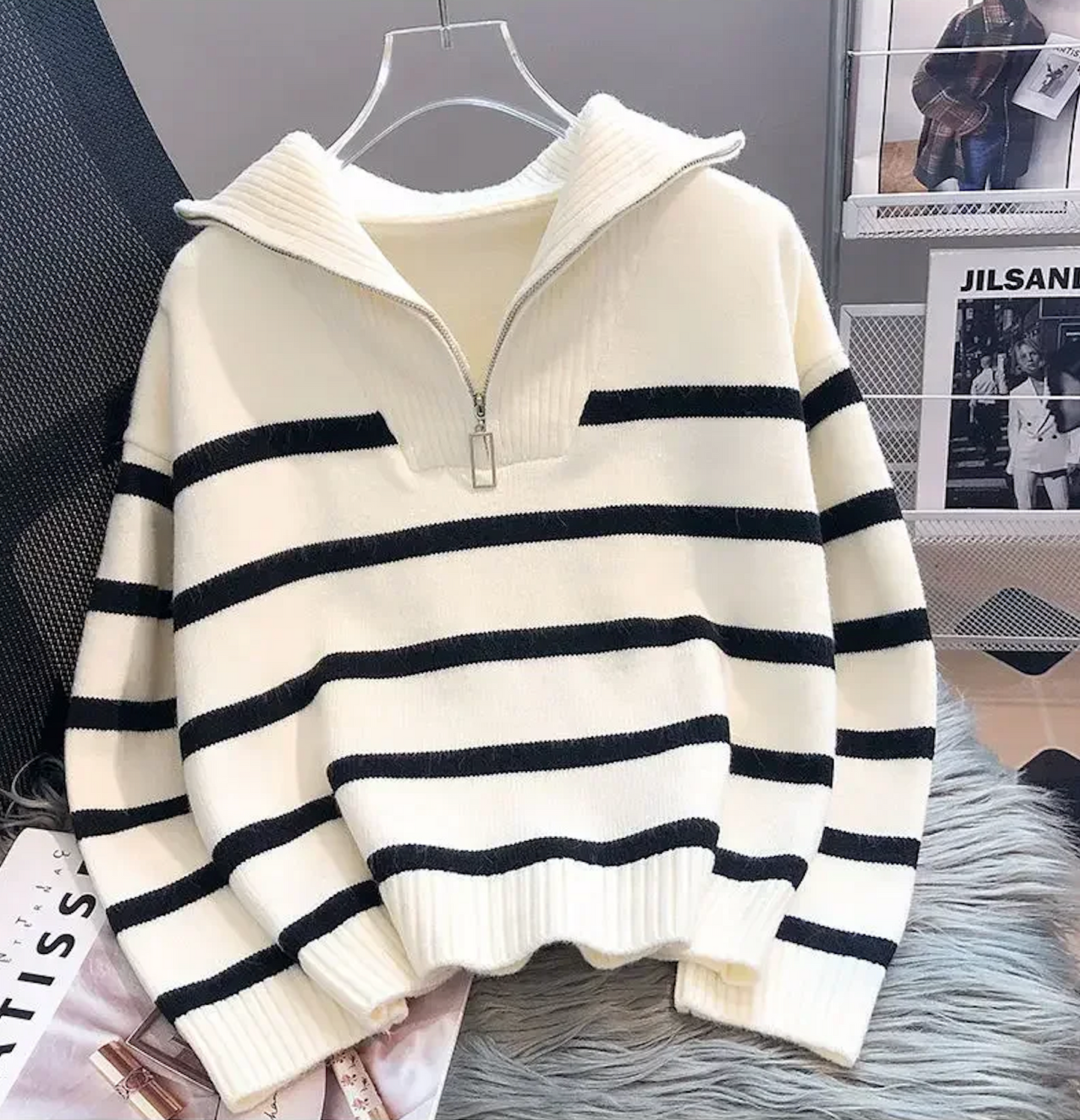 MAE | Gestreepte Half-Zip Trui Voor Dames – Warm, Stijlvol & Ideaal Voor Frisse Dagen