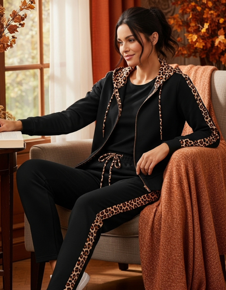SASKIA | Dames Joggingset Met Luipaarddetails – Comfortabel, Trendy & Ideaal Voor Relaxte Dagen