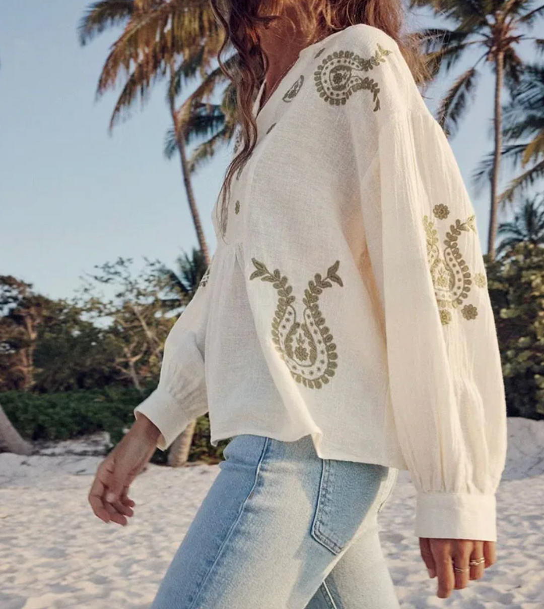 ASTRID | Elegante Dames Blouse met Borduursel en Losse Pasvorm – Verfijnd, Luchtig & Vrouwelijk