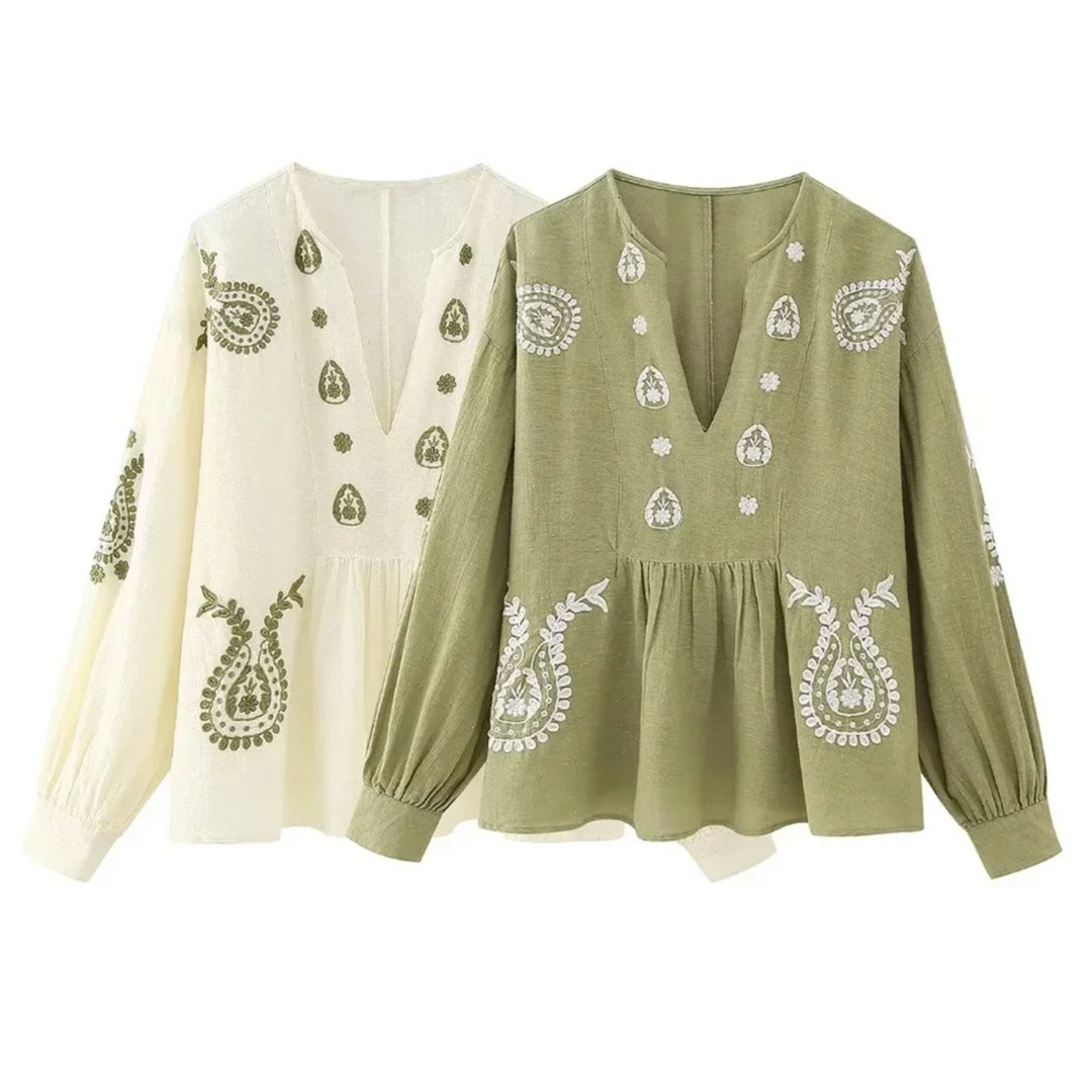 ASTRID | Elegante Dames Blouse met Borduursel en Losse Pasvorm – Verfijnd, Luchtig & Vrouwelijk