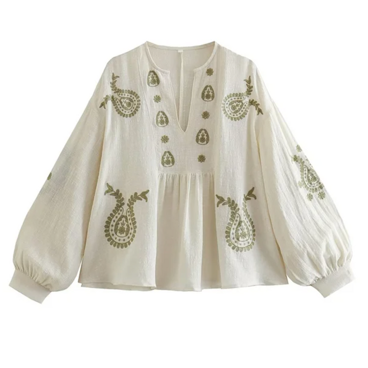 ASTRID | Elegante Dames Blouse met Borduursel en Losse Pasvorm – Verfijnd, Luchtig & Vrouwelijk