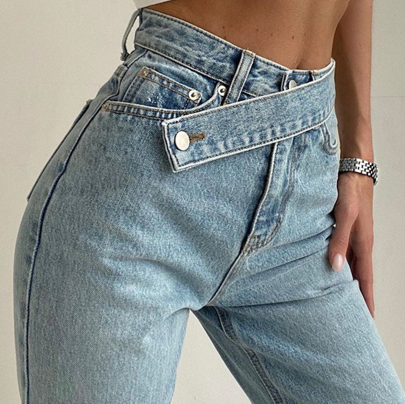 GIORGIA | Dames Jeans Met Hoge Taille En Asymmetrische Riem – Comfortabel, Eigentijds & Ultra-Flatterend