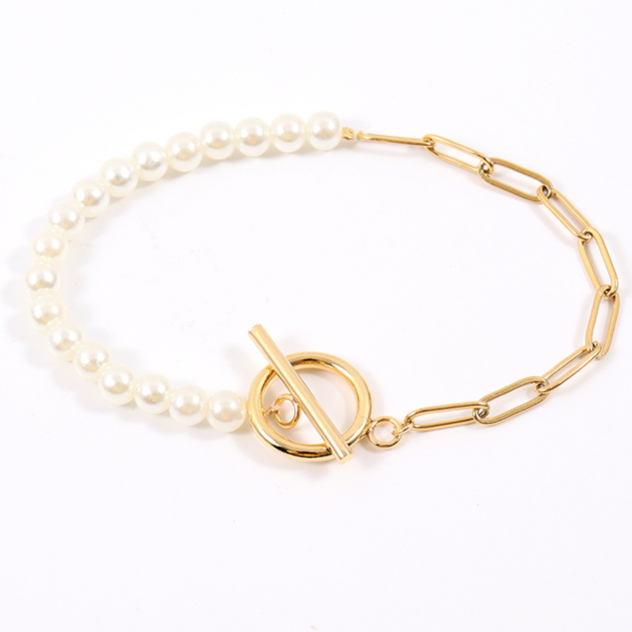 AMÉLIE | Luxe Dames Parelketting + Armband Set Met Vergulde Schakel – Elegant, Tijdloos & Geraffineerd Voor Elke Gelegenheid