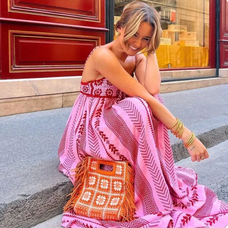 YELINA | Dames Maxi Zomerjurk – Borduurwerk & Spaghettibandjes
