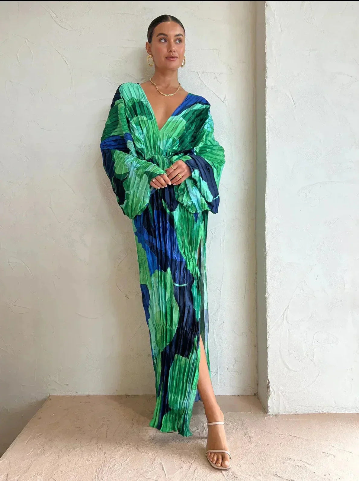 ZEGNA | Geplooide Maxi Jurk Met Abstracte Print - Luchtig & Zomers