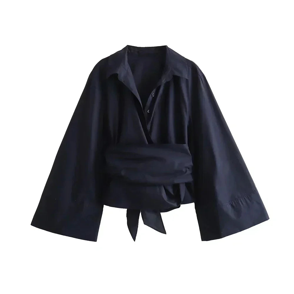 ÉLOÏSE | Elegante Blouse met Wikkelmodel – Statement Mouwen & Verfijnde Uitstraling