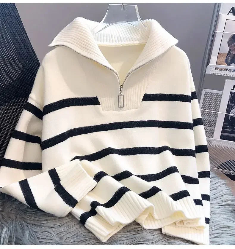 MAE | Gestreepte Half-Zip Trui Voor Dames – Warm, Stijlvol & Ideaal Voor Frisse Dagen