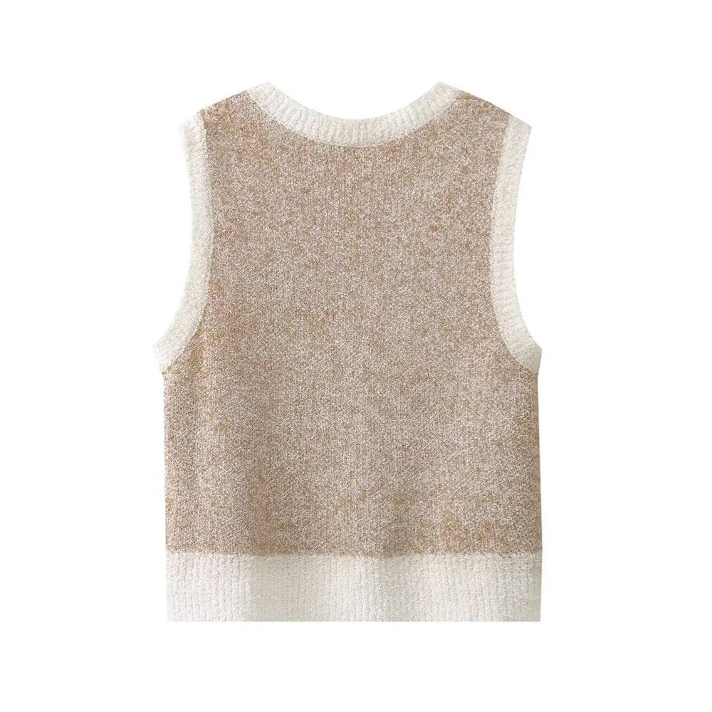 DANICA | Vintage Gebreide Dames Top met Jacquardpatroon – Mouwloos, Slim Fit & Perfect voor de Zomer