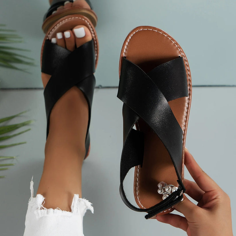 JYNTEL | Leren Dames Sandalen Voor de Zomer Met Kruis Design - Luchtig & Comfortabel