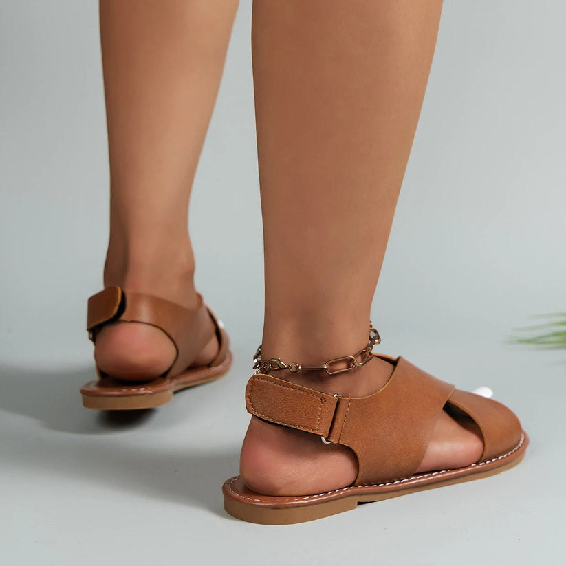 JYNTEL | Leren Dames Sandalen Voor de Zomer Met Kruis Design - Luchtig & Comfortabel