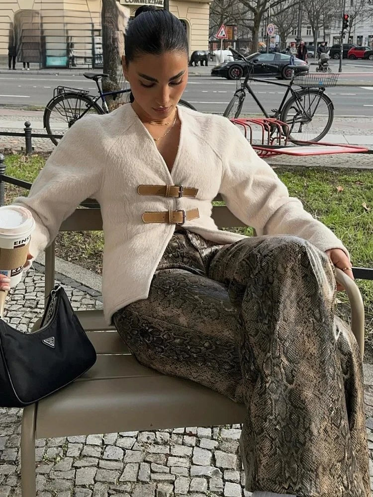 RAFFAELLA | Elegante Wolle Dames Jas met Riempjes