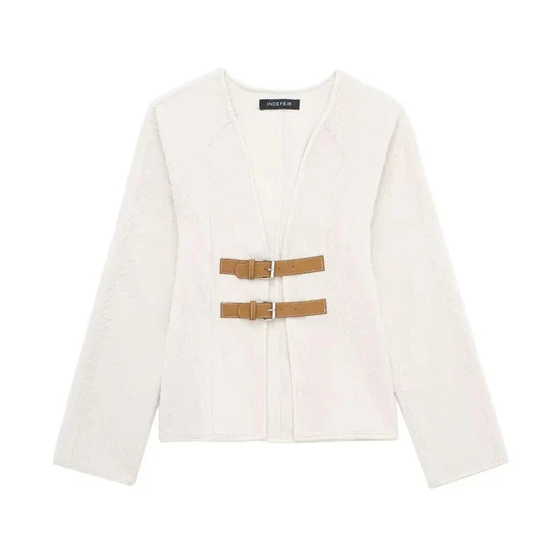 RAFFAELLA | Elegante Wolle Dames Jas met Riempjes