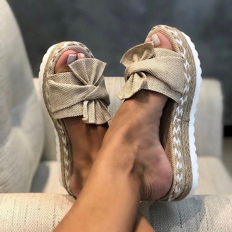 LYNN | Dames Platform Slippers Met Strikdetail – Comfortabel, Luchtig, Trendy