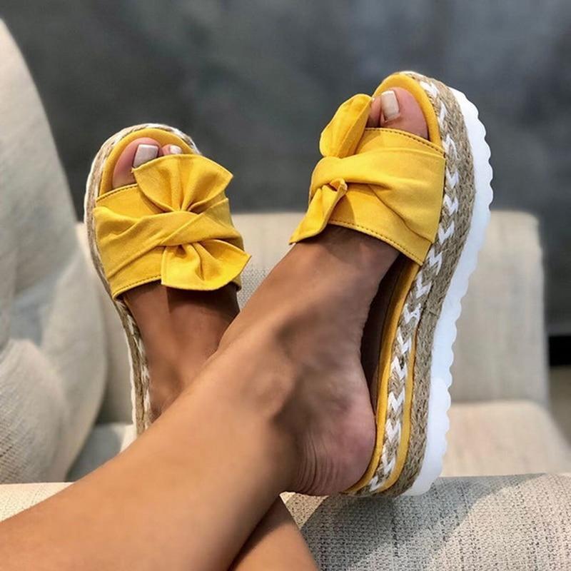 LYNN | Dames Platform Slippers Met Strikdetail – Comfortabel, Luchtig, Trendy