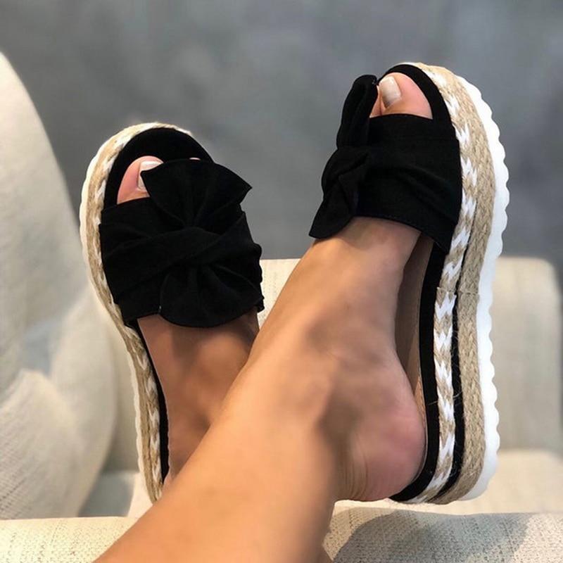 LYNN | Dames Platform Slippers Met Strikdetail – Comfortabel, Luchtig, Trendy