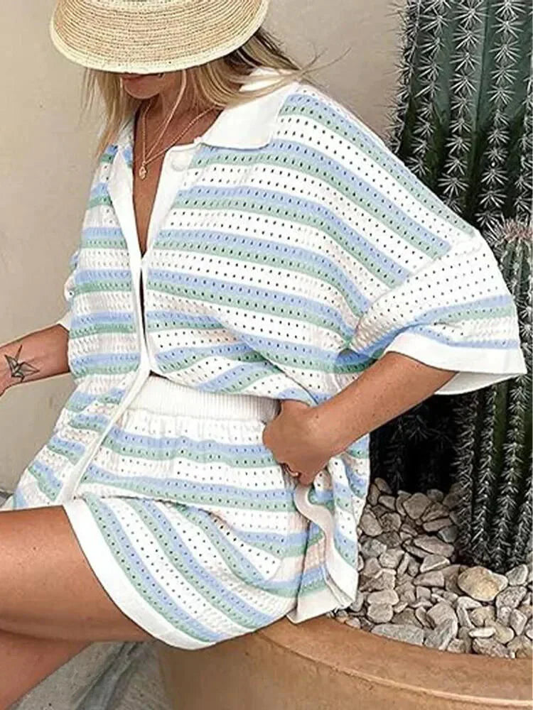 JENICA | Gestreepte Zomerset Met Pastel Kleuren Voor Dames - Voor Strand & Stad