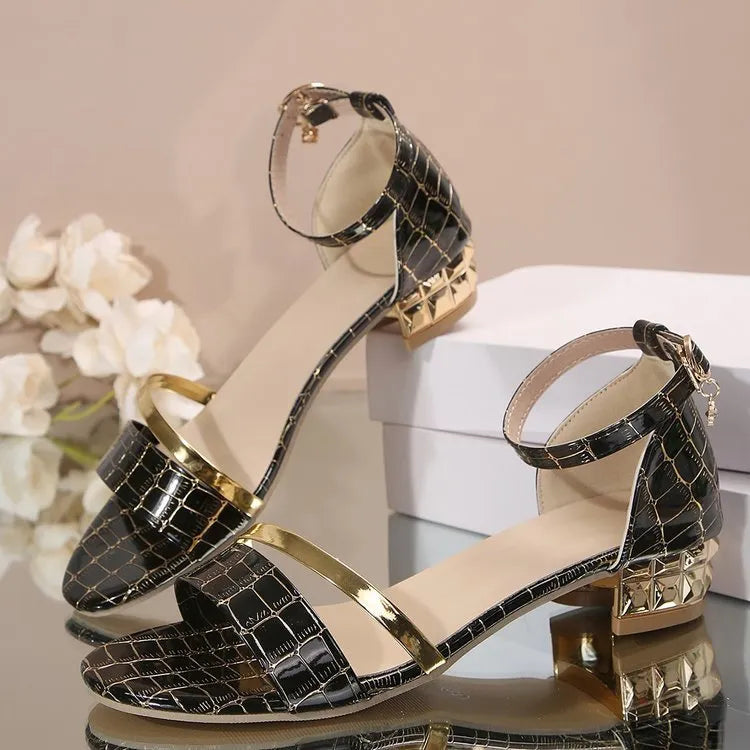WIDIA | Stijlvolle Dames Sandalen met Blokhak & Croco Design