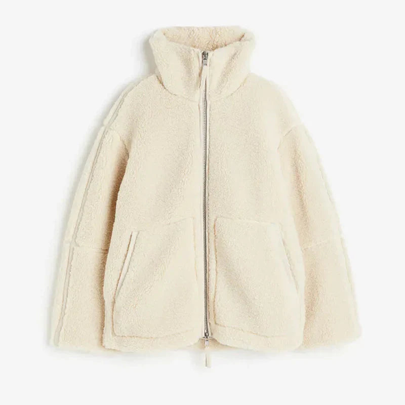 ROMY | Oversized Lamswollen Damesjas met Rits en Staande Kraag - Warm, Stijlvol & Perfect voor de Frisse Dagen