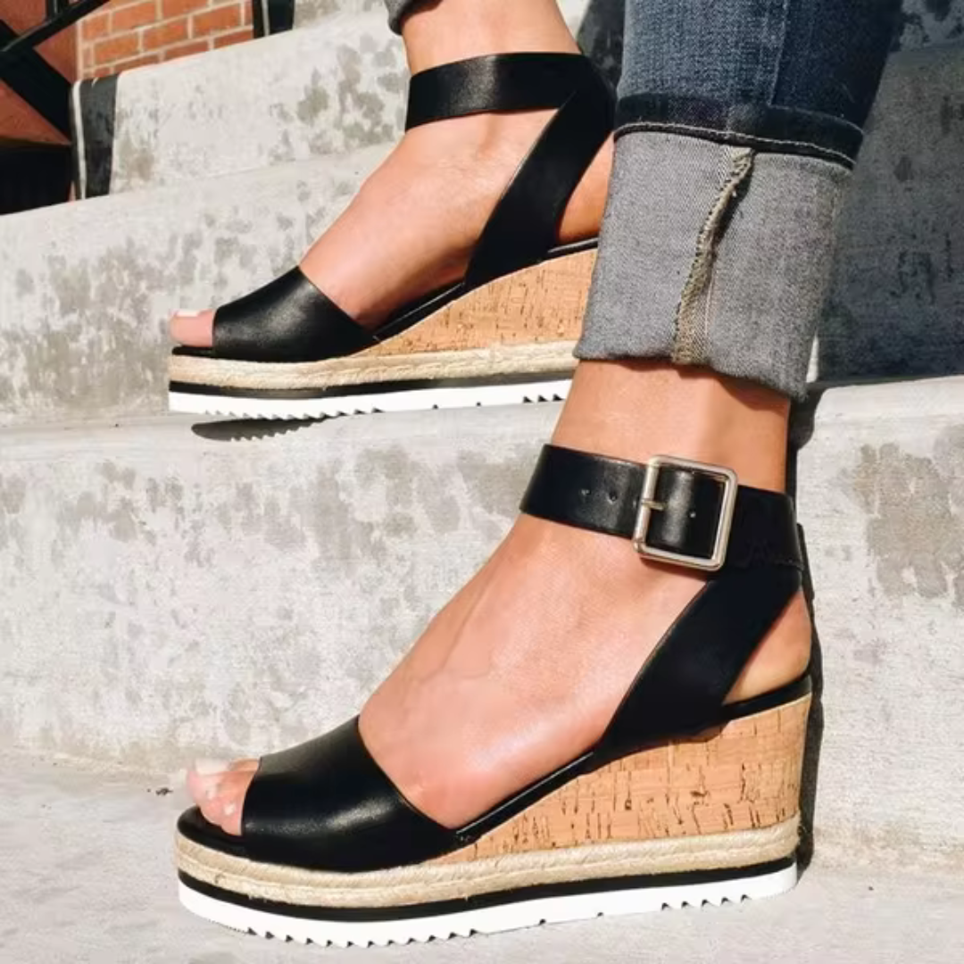 TAYEN | Dames Plateau Sandalen met Gesp & Kurk Hak