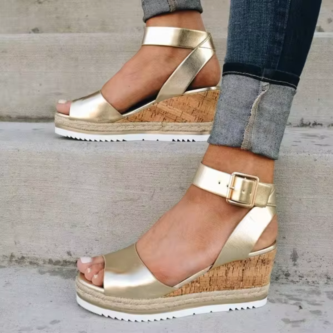 TAYEN | Dames Plateau Sandalen met Gesp & Kurk Hak