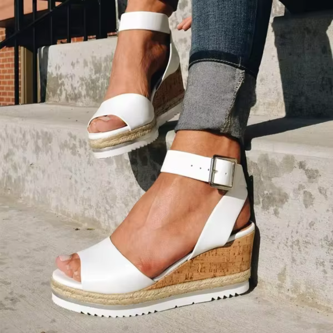 TAYEN | Dames Plateau Sandalen met Gesp & Kurk Hak