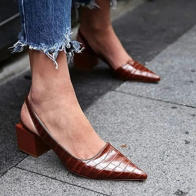 AMBER | Klassieke Slingback Hakken voor Dames met Croco-Textuur - Luxe, Stijl & Comfort